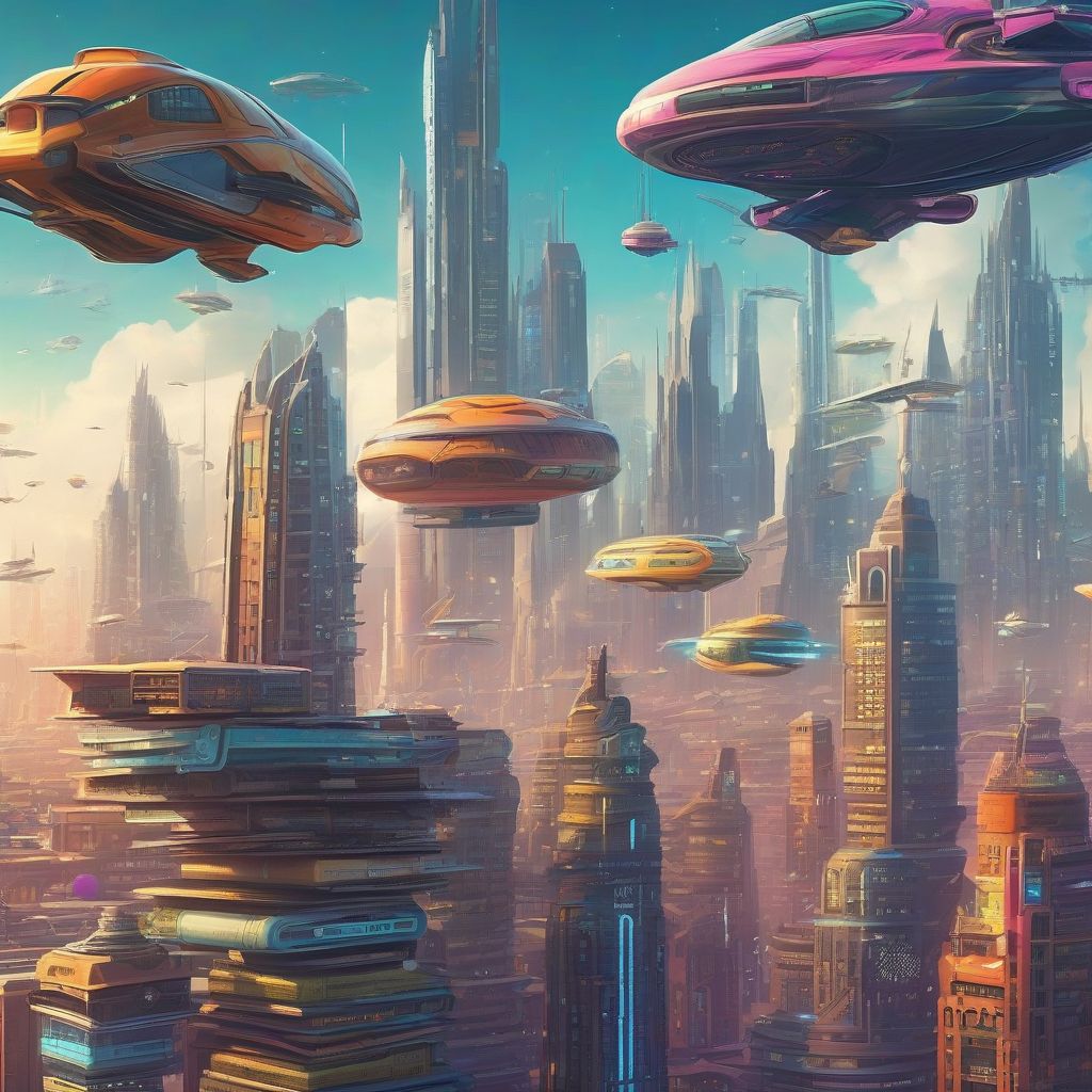 Science Fiction Books and Cityscape