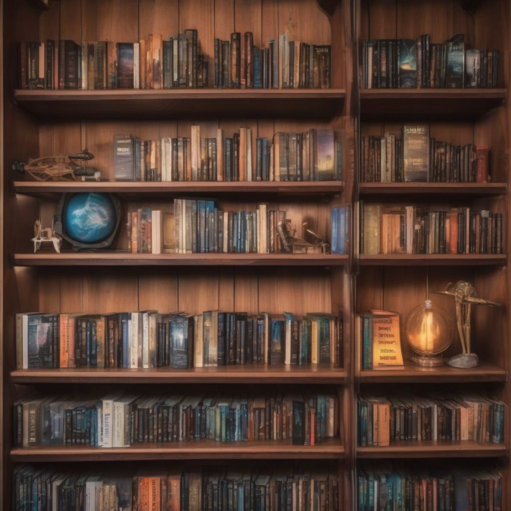 Classic Sci-Fi Books on a Shelf